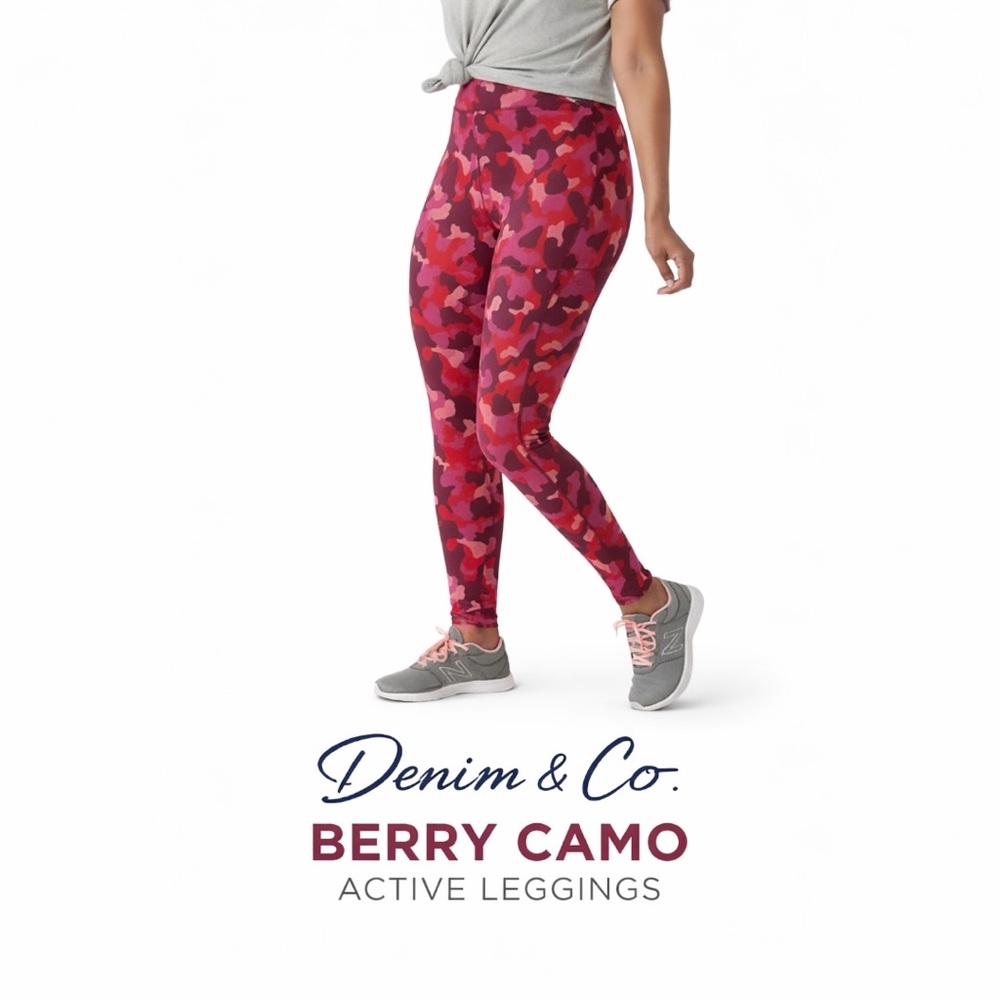 Denim & Co Active Berry Camo Leggings 3X Petite Duo Stretch Pull-On Athleisure